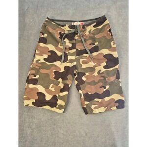 Mossimo Mens Camo Board Shorts Size 34 Brown Green Cargo Swim Trunks